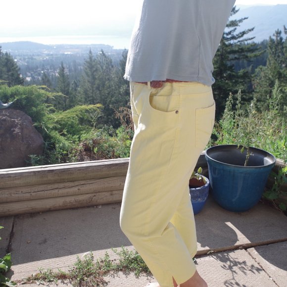 Yellow Capri Summer Pants Taiifun Collection Stretch - Picture 4 of 8